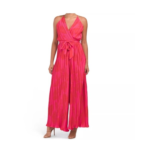 Beyond Words Red Jumpsuit Pleated Wide Leg Spaghetti Strap - Small - Picture 1 of 6